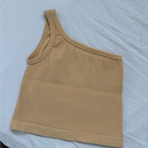 One-Shoulder Ribbed Tank Top light orange